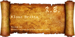 Klosz Britta névjegykártya